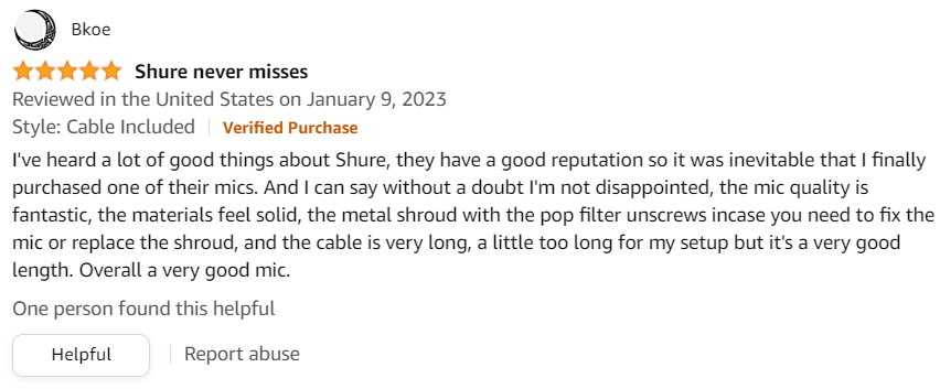 Shure SM58 Cardioid Dynamic Vocal Microphone Customer Review